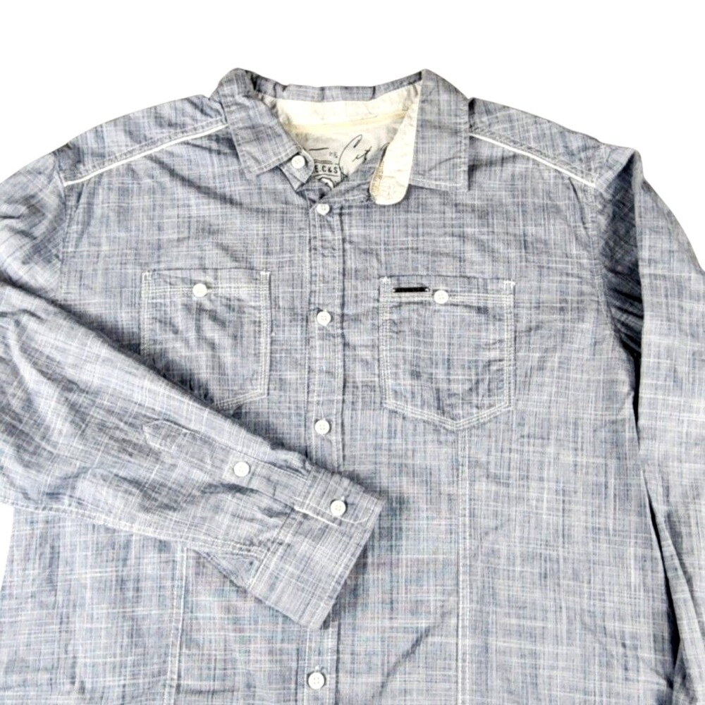Marc Ecko Cut & Sew Shirt Mens Large Blue / Gray Long Sleeve Button Up Casual